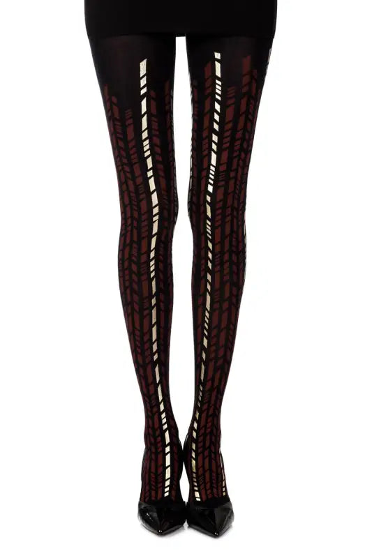 Zohara Cross It Burgundy Tights with Gold Geometric Shapes