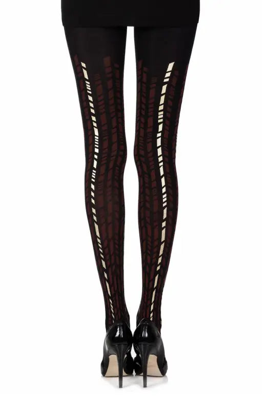 Zohara Cross It Burgundy Tights with Gold Geometric Shapes