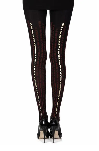 Zohara Cross It Burgundy Tights with Gold Geometric Shapes