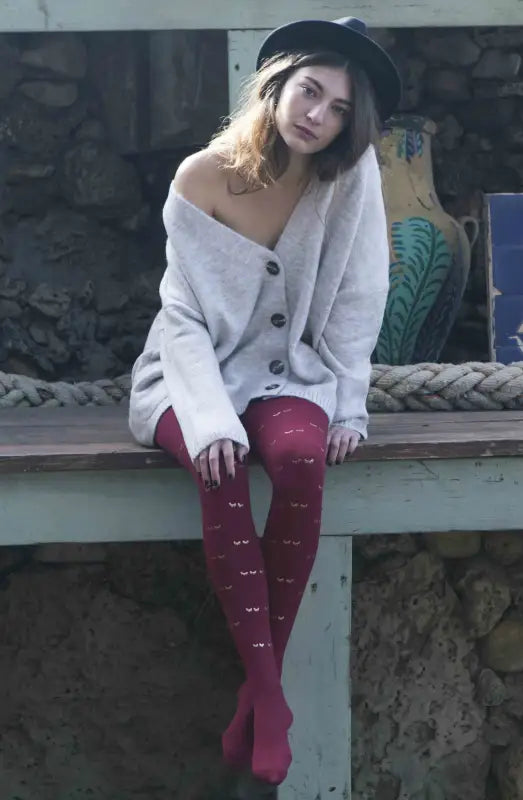 Zohara Daydreaming Burgundy Print Tights for Ultimate Style and Comfort