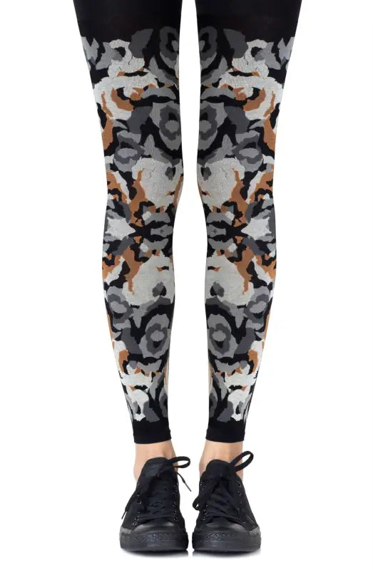 Zohara Earth Goddess Grey Orange Footless Tights for Effortless Elegance