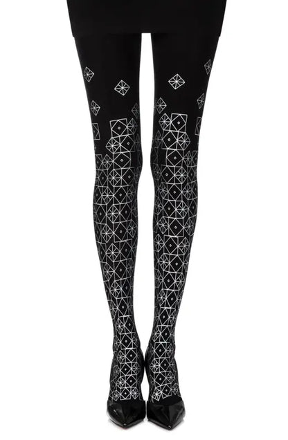 Zohara Kaleidoscope Black Print Tights for an Artistic Flair