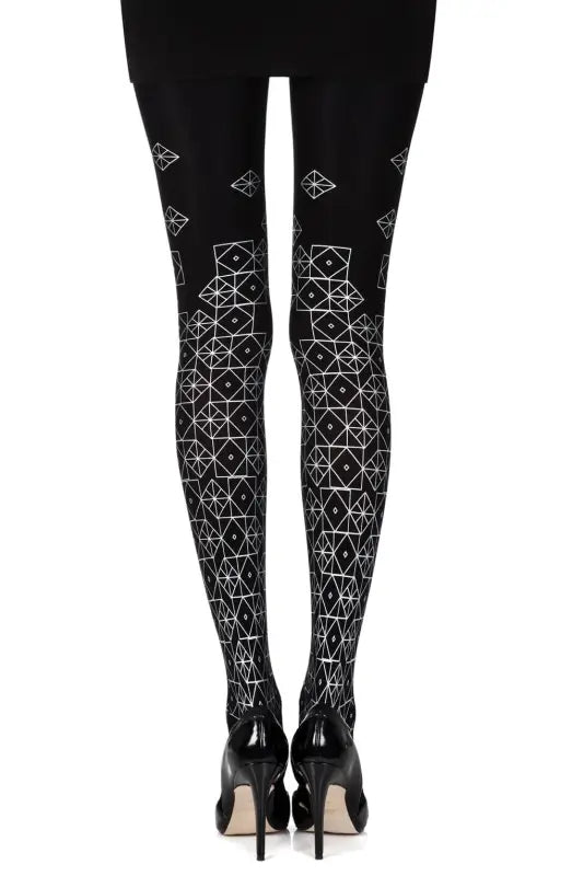 Zohara Kaleidoscope Black Print Tights for an Artistic Flair