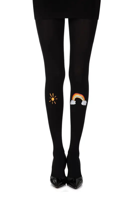 Zohara Over Rainbow Black Print Tights for Vibrant Style - Size 2